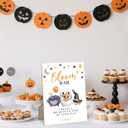 2 x Bloom Bar Sign A Little Boo Is Almost Due Halloween Baby Shower Decorations, 5.6x 7.8" Halloween Cauldron Ghost Moon Wooden Table Sign for Flower Bar Birthday Baby Shower Activities