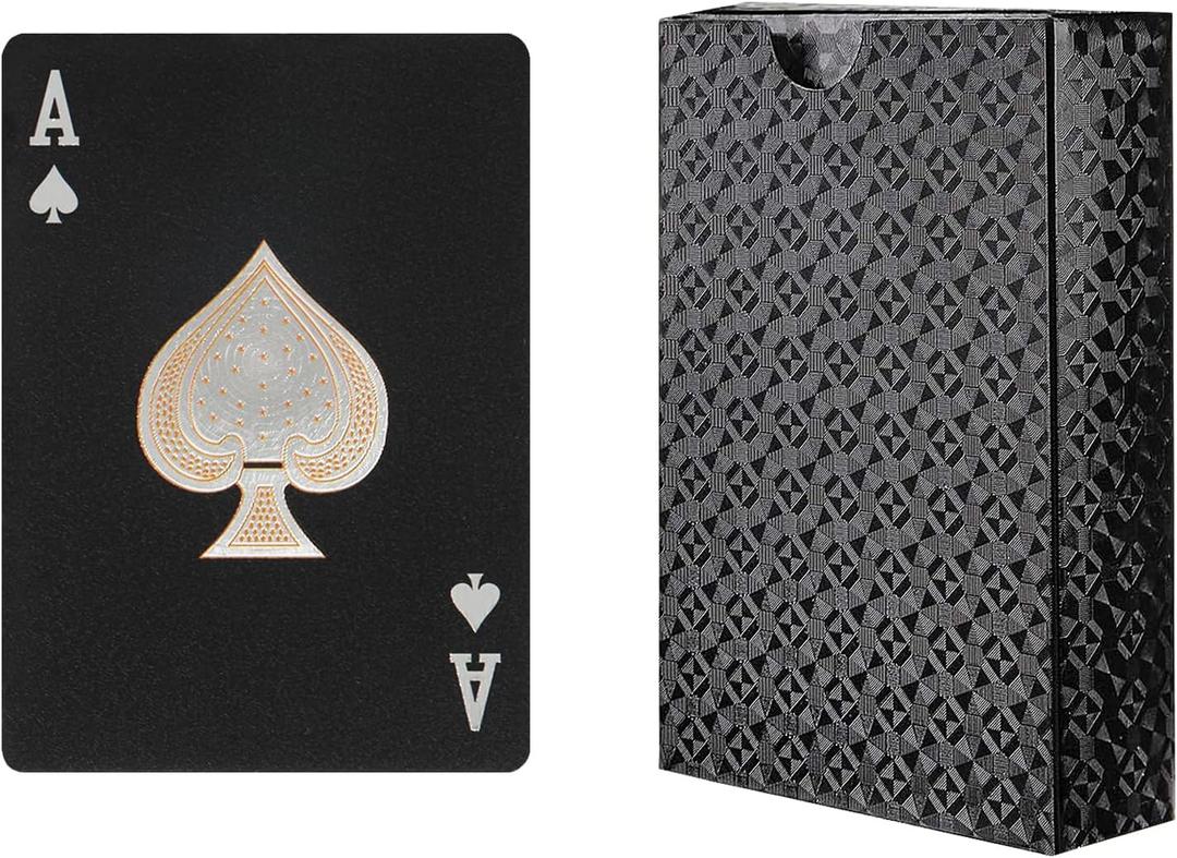 2 x KashoClean Playing Cards, Waterproof Plastic Playing Cards, Easy Shuffling Black Gold Pattern Durable Deck of Cards for Water Card Games and Party - Black