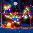 Christmas Window Light Decorations,3PCS Lights Lighted Star Jingle Bell Christmas Tree Battery Operated Indoor Lights with Suction Cup for Fireplace Christmas New Year Window Decorations