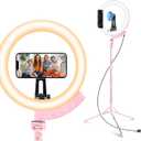 Aureday 12'' Selfie Ring Light with 62'' Tripod Stand and Magnetic Phone Holder, LED Ringlight for Recording/TikTok/Makeup/Photography, Circle Fill Light with Wireless Remote for iPhone&Android Phones (12in, PINK)