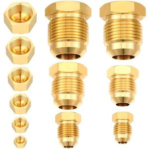 MorningRo 6 Pcs Brass Flare Plug SAE 45 Degree Flare Tube Fitting Seal Plugs 6 Pcs Brass Cap Assortment Kits for 1/4" 5/16" 3/8" 1/2" 5/8" 3/4" Tube OD 6 Sizes Set