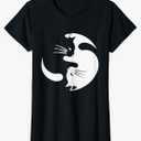 Yang Cat Symbol Cute Black and White Cat Kitty Halloween T-Shirt L