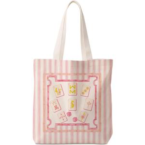 Pink Chinoiserie Mahjong Tile Tote Bag for Women,Chinoiserie Mah Jong Canvas Tote Bag,Gifts for Mahjong Lovers,Pink Stripe Aesthetic Reusable Shopping Grocery Bags Party Favors