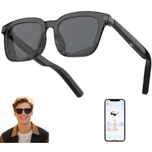 Tulbeys AI Smart Glasses with ChatGPT- Real-Time Translation (165+ Languages), Noise Cancelling, Open Ear Audio AI Translator Glasses, UV400 Smart Sunglasses, Auto On/Off Head Detection - Grey