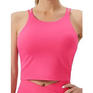 THE GYM PEOPLE Women's Cross Back Sports Bra Halter Neck Workout Crop Tank Tops with Removable Pads, M