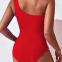 Women One Shoulder One Piece Swimsuit Tummy Control Bathing Suits Modest Full Coverage Cutout Swimwear (Red)