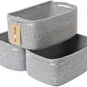 MiniArk Small Storage Baskets for Organizing | Closet Organizer Bins | Shelf Toy Basket | Woven Rope Baskets | Cube Decorative Box | Shallow Basket | 13x8.5x5.1” | 3 Packs Mixed Grey