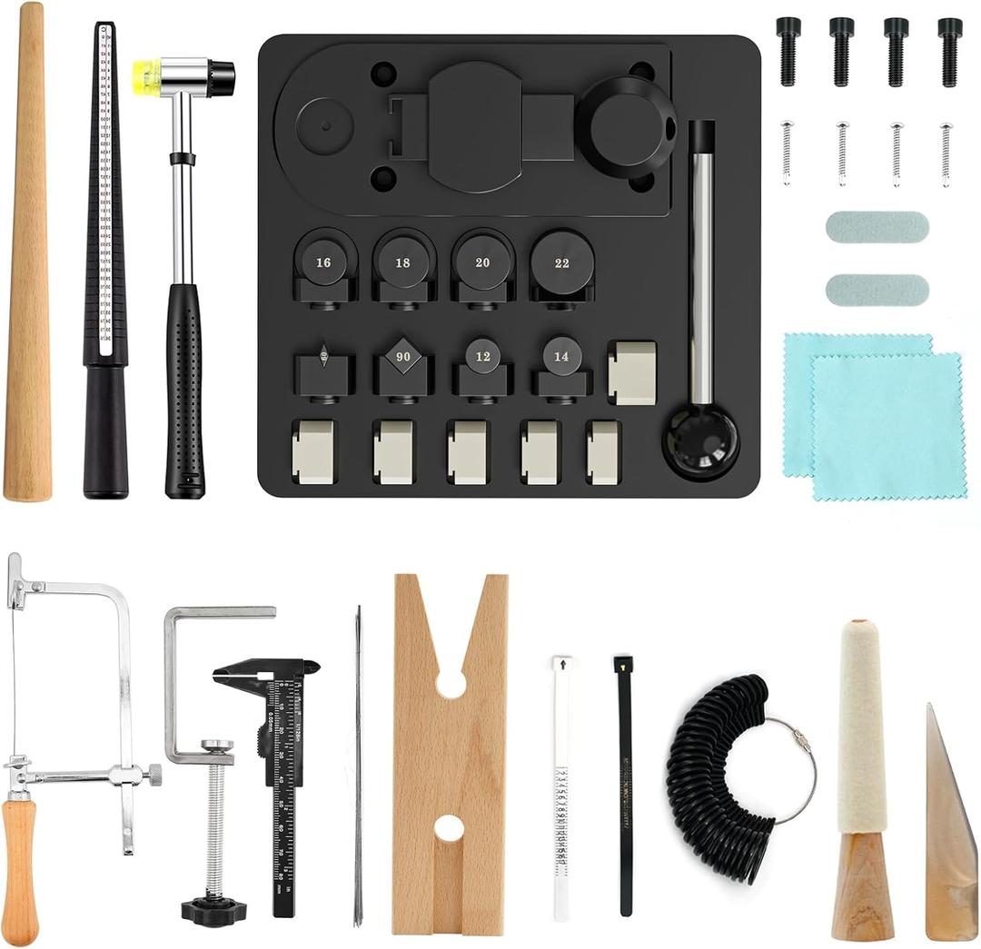 GAXPAK Ring Bender Tool Ring Bending Tool, Spoon Rings Maker Machine Jewelry Making Kit with Nylon Dies, Complete Rings Bending Tool Set Measuring Kit Making (Black 2)
