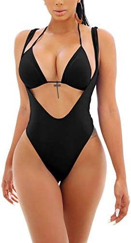 Viottiset Women's Halter 2 Piece Swimsuit Brazilian High Cut Bikini Set Sexy Push Up, Size L