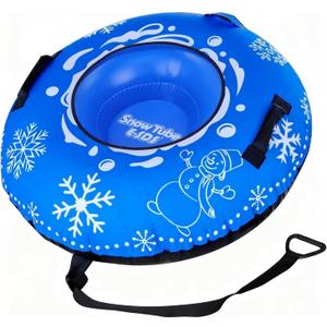 E-SDS 48" Inflatable Snow Tube Heavy Duty, Cold-Resistant PVC Inner, Wear-Resistant Oxford Cloth Outer, Inner Tube & Cloth Cover Combo, with Snowflake & Snowman Pattern, Sledding Tube for Gift - Blue