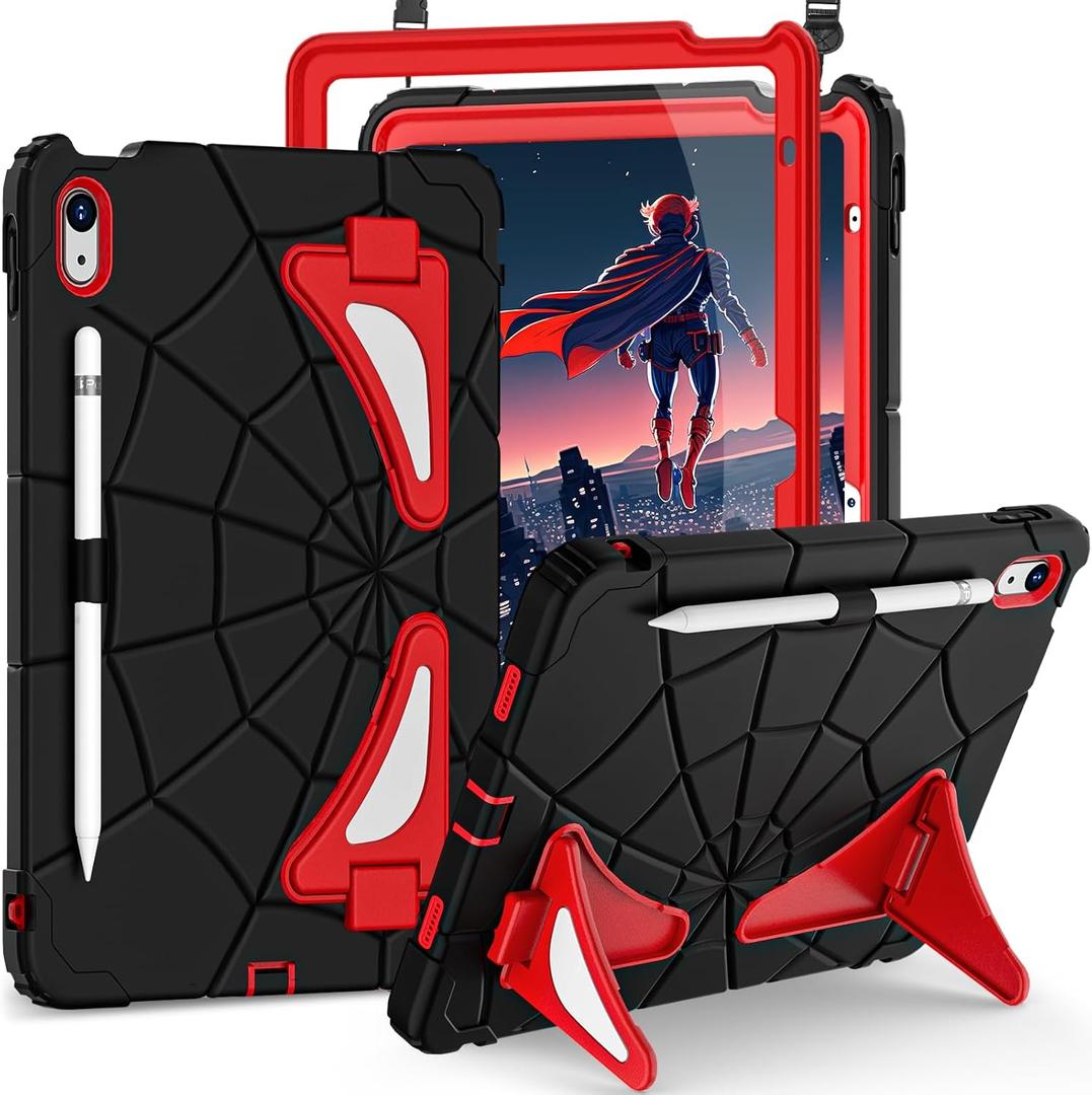 Case for iPad (A16) 11th Generation 11 Inch (2025),iPad 10th Generation 10.9 Inch (2022) Kids Friendly i Pad Case 10th Gen with Screen Protector, Shockproof Cover for i Pad 11/10 Gen, (Black Red)