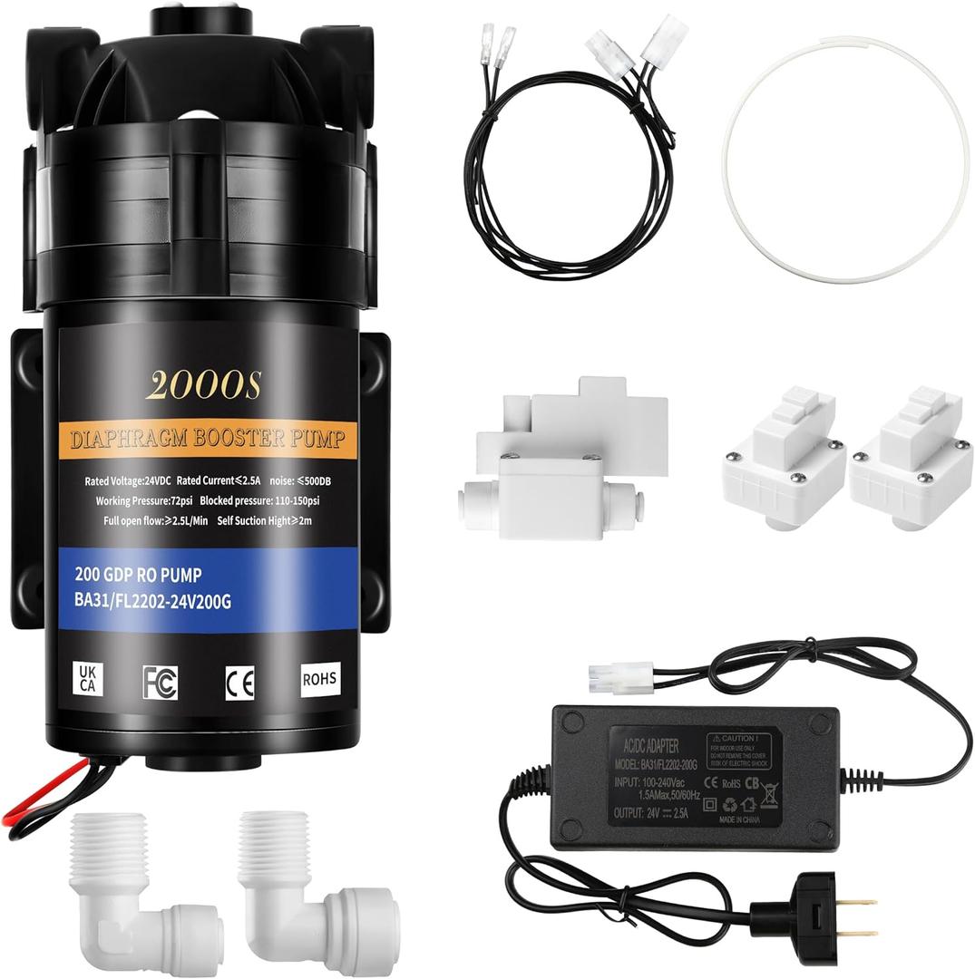 2025 Upgrade 200GPD Universal 8800 Booster Pump Kit for RO Water System | 200PSI High Pressure Upgrade | Compatible with All RO Water Filtration Systems |5X Faster Flow Rate
