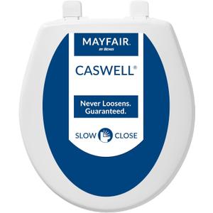 Mayfair Caswell Modern Slow Close Toilet Seat, Easy Clean Hinges and Durable Plastic Seat, Made in USA, Round, White