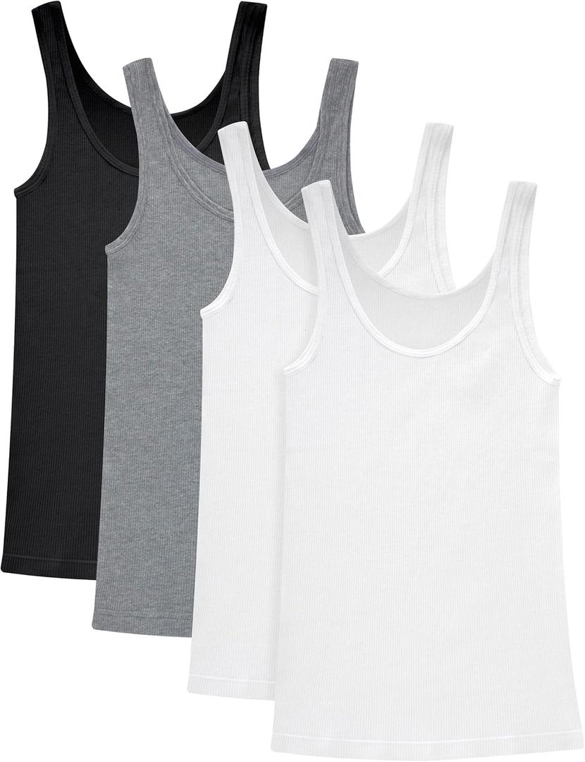 Hanes Womens Originals Ribbed Tank Pack, Soft Cotton Rib Tank Tops for Women, 4-Pack (Small, White/White/Black/Concrete)