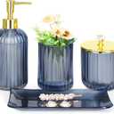 Haturi Bathroom Accessories Set, 4 Pcs Blue Glass Bathroom Accessories Sets Complete w/Lotion Soap Dispenser, Toothbrush Holder, Apothecary Jar, Vanity Tray, Bathroom Decor, Gift for Home Apartment
