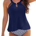 Blooming Jelly Womens Tankini Swimsuit Modest High Neck Two Piece Bathing Suit High Waisted Cute Flattering Ladies Beach Swimwear 2026 (X-Large, Navy Blue)