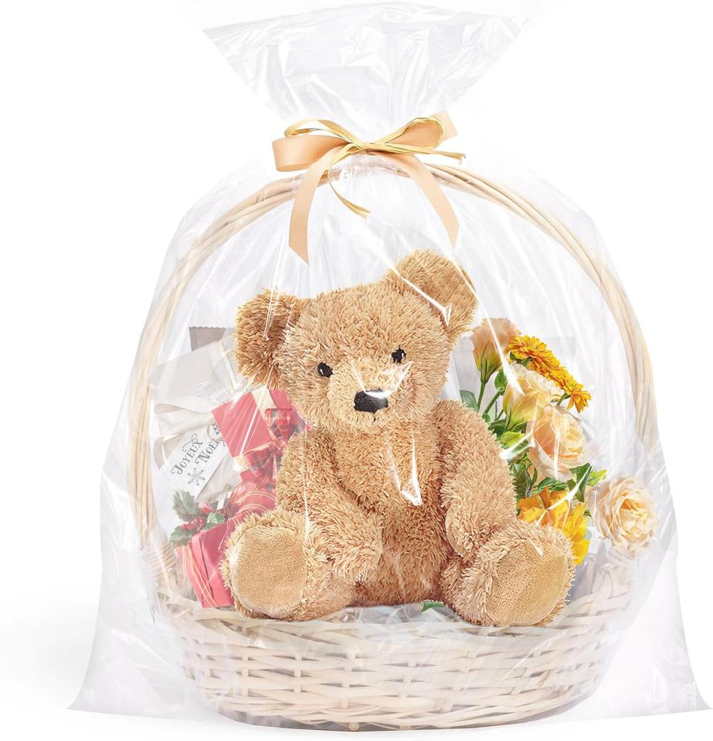 5 x Liwidon Large Cellophane Bags, 10 PCS 30 x 40 Inch Clear Gift Bags Cellophane Wrap for Gift Baskets Cello Bag Clear Basket Bag Plastic Gifts Bag for Easter Wedding Birthday Holiday Party Supplies
