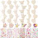 Cindeer 42 Pcs Princess Fairy Wands Kit, 36 Pcs Wooden Unfinished DIY Princess Wand with 6 Sheet Colorful Diamond Sticker for Girls Make Your Own Wand, Cosplay Costume Party Favor(Wood Color)