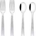 KIRE 400PCS Silver Plastic Forks and Spoons Disposable-Heavy Duty Plastic Silverware Set Silver Spoons and Forks-200 Forks and Spoon for Parties/Birthday/Wedding for Christmas