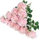 ATFL 12 Pcs Light Pink Roses Artificial Flowers, Faux Baby Pink Flowers Bulk,Floral Diameter 4'',Artificial Fake Silk Plastic Roses Flowers with Stems for Wedding,Flores Artificiales para Decoracion