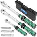 DISEN 6 PCS 1/4 3/8 1/2-inch Drive Click Torque Wrench Set 20-220In.lb, 15-90Ft.lb, 30-170Ft.lb with Extension Bar Kit, 3% Accuracy, 72-Tooth Dual Scale Torque Wrenches for Bike, Moto, Car Repair (Silver & Green)