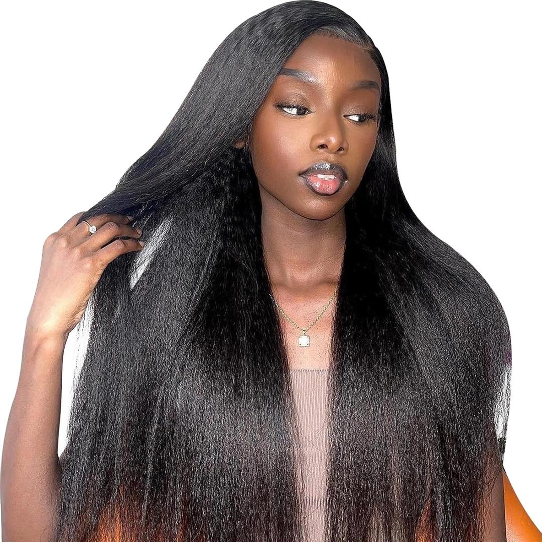 V Part Wig Human Hair 20 Inch Kinky Straight Human Hair Wigs No Leave Out Upgrade U Part Wigs Glueless Wear and Go 180% Density Yaki Straight Human Hair Wig for Black Women Natural Color