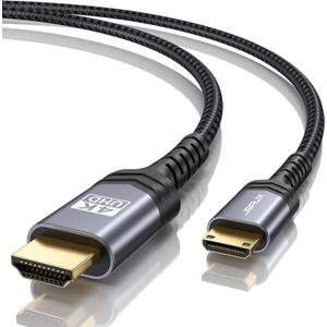 JSAUX Mini HDMI to HDMI Cable 10FT, [Aluminum Shell, Braided] High Speed 4K 60Hz HDMI 2.0 Cord, Compatible with Camera, Camcorder, Tablet and Graphics/Video Card, Laptop, Raspberry Pi Zero W -Grey