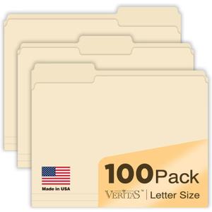Manilla Folders 8.5 x 11 File Folders Letter Size Manila Folder with 1/3 Cut Tab 100 Pack Paper Folders for Office, School, Home, Business Filing Supplies Made in USA (Classic)