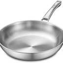 VocVoi 12 inch Tri-Ply Stainless Steel Pan,PFOA&PTFE Free Skillets,Chef's Pans,Dishwasher and Oven Safe Cookware, Works on Induction,Ceramic and Gas Cooktops