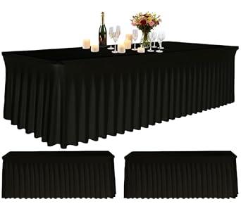 Zrlljp 3 Pack Black Spandex Table Clothes for 6 Foot Rectangle Tables, Fitted Stretch Spandex Table Cover 6ft Black Tablecloths with Desk Skirt for Weddings Birthday Parties Banquet Baby Shower