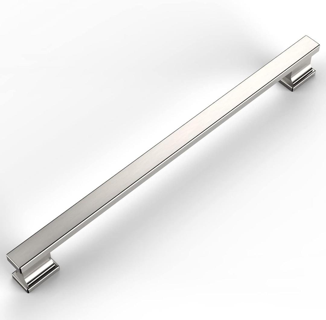 Amerdeco 6 Pack Brushed Satin Nickel Cabinet Pulls 11.3 Inch(288mm) Hole Center Cabinet Hardware Kitchen Cabinet Handles for Bathroom Drawer Pulls Dresser Pulls ZH00013