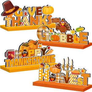 Thanksgiving Decorations Wooden Table Centerpieces Happy Thanksgiving Table Decorations Fall Pumpkin Wooden Table Sign Harvest Thanks giving Wooden Sign Decor with Turkey Pattern