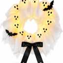 Halloween Lighted Ghost Wreath, 14 Inch LED Ghost Door Hanging