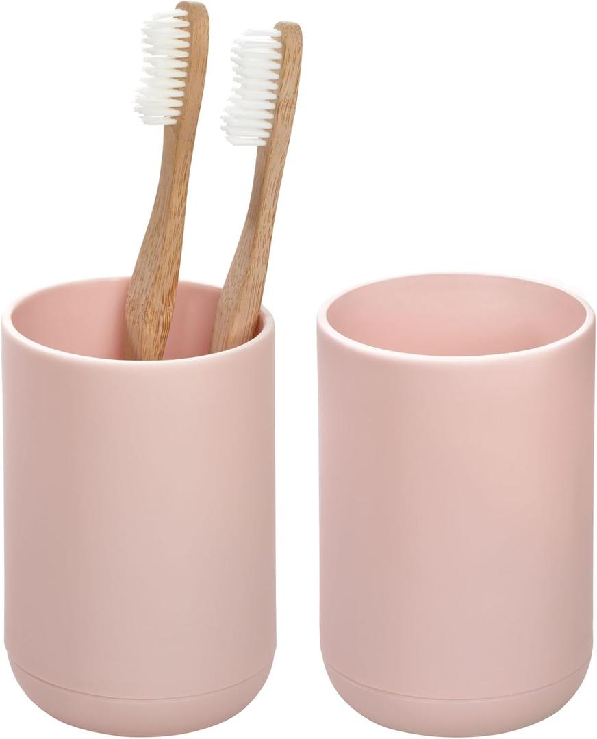iDesign Toothbrush Holder with 3 Divided Sections for Bathroom or Vanity - Set of 2 - Blush, 3" diameter x 5" high