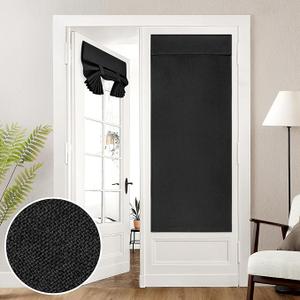 HOMEIDEAS 100% Linen Blackout French Door Curtains, Privacy Door Window Curtains, 26 X 68 Inch Room Darkening Blinds, Thermal Insulated Shades for Bedroom, 1 Panel, Black