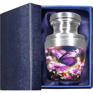 M MEILINXU Small Urn for Ashes for Women or Man, Keepsake Urns for Human Ashes Female & Male, Mini Decorative Urns, Miniature Cremation Container, Yellow Floral and Butterfly Urn - Little (Purple)