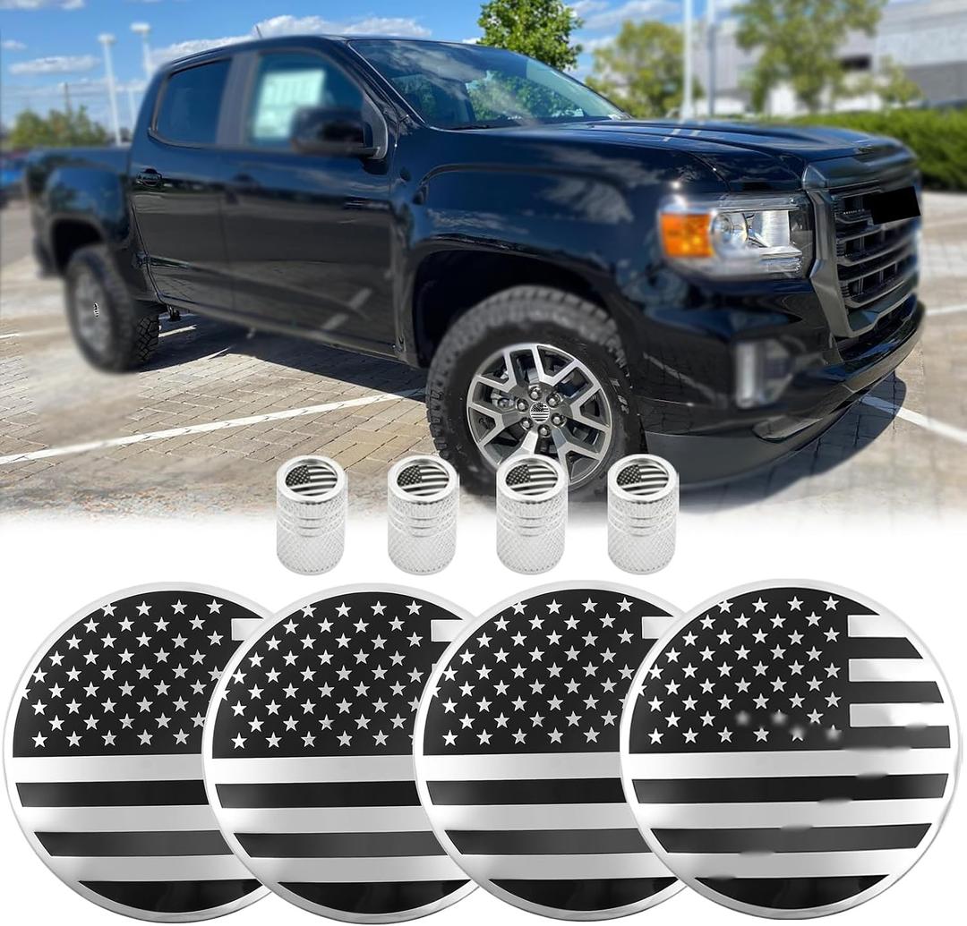 4 PCS 3 1/4 inches=83mm Car Wheel Center Hub Cover for Chevrolet,Silver Black American USA Flag Wheel Center Caps fit Most 18"&20"&22" Rims for GMC Sierra,Chevy Silverado,Camaro, Toyota,F150