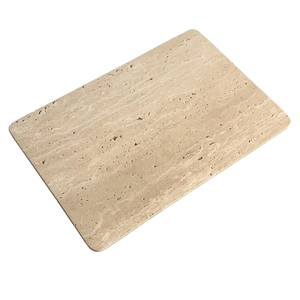 Natural Marble Beige Travertine Tray, Pastry Cheese Tray, Dessert Coffee Plate, Double Sided Smooth Marble Slab (Beige Travertine)
