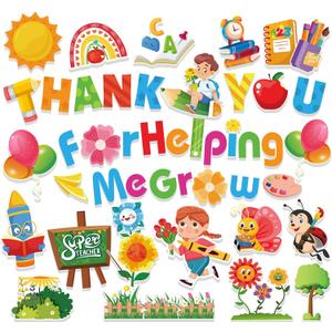 HOWAF 48pcs Teacher's Appreciation Classroom Bulletin Border Decoration,Thank You for Helping Me Grow Cutouts for Teacher's Day First Day of School Border Window Classroom,Thank You Teacher Cut-Outs