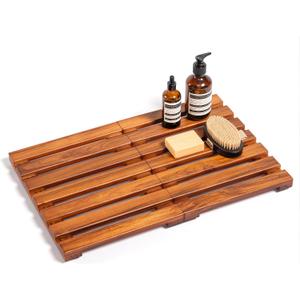 Premium Teak Shower Mat - 21" x 14" Non-Slip Wooden Bath Mat for Bathroom Floor, Fast-Drying Spa-Style Solid Wood Duckboard, Indoor & Outdoor Use