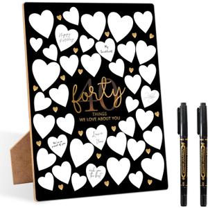 40 Things We Love About You Black Guest Book Alternative, 40th Birthday Party Signing Wooden Board 8x11 Inch with Pen, Birthday Favor Supplies Decorations Gift, 40 Years Old Gifts for Him & Her-30