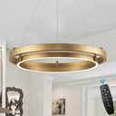 LED Ring Chandelier Brass Gold Chandelier Dimmable Round Foyer Chandeliers Light Modern Circular Chandeliers for Dining Room Entry Bedroom Office Living Room, 24in, 30W Downlight