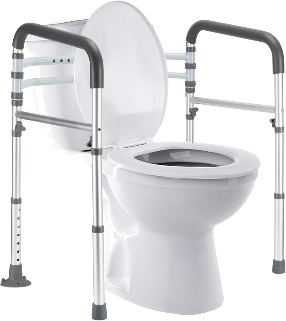 Lianjindun Toilet Safety Rails, Adjustable Toilet Frame for Elderly, Seniors, Handicap & Disabled, Foldable Handicap Toilet Handles Fit Any Toilets (Gray)