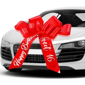 Happy Birthday Car Bow Sweet 16 Big Car Pull Bow 30 Inch Giant Gift Wrapping for Birthday Party Decorations (Red)