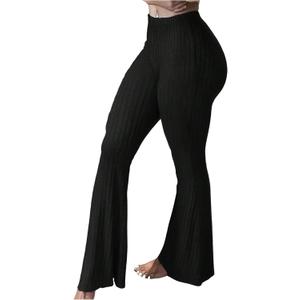 WDIRARA Women's Flare Leggings Workout Ribbed Elastic Waist Bell Bottom Yoga Pants (Black, M)