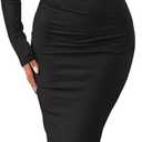 ZESICA Women's Spring Long Sleeve Bodycon Maxi Dresses Sexy Ruched Crew Neck Slim Fit Cocktail Party Dress (Medium, Black)