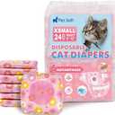 Pet Soft Disposable Cat Diapers - Diaper for Female & Male Cats, Puppy Doggie Diapers for Female Dogs with Adjustable Foam Tail Hole, X-Small (24Pcs, PK Flowers)