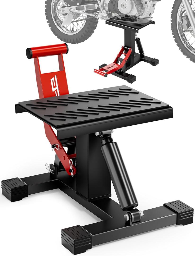 JFG RACING Motorcycle Dirt Bike Stand 1000Lbs Capacity Lift Jack Hoist Table Height Adjustable Lifting Stand Ideal for Dirt Pit Bike Repair&Maintainance,Dirt Bike Accessories (red)