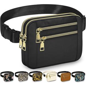 Capolo Fanny Packs for Women Fashion Waist Packs Bag with Adjustable Strap and 4 Zipper Pockets Waterproof Everywhere Crossbody Belt Bag for Workout Running Travelling(Black)