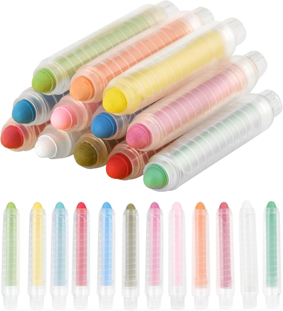 NewFamily Dustless Chalk for Kids, Colored Sidewalk Chalk With Holder,Non-Toxic Washable Toddlers Chalks Drawing Writing for Outdoor Art Play,Blackboard(12 Pcs)